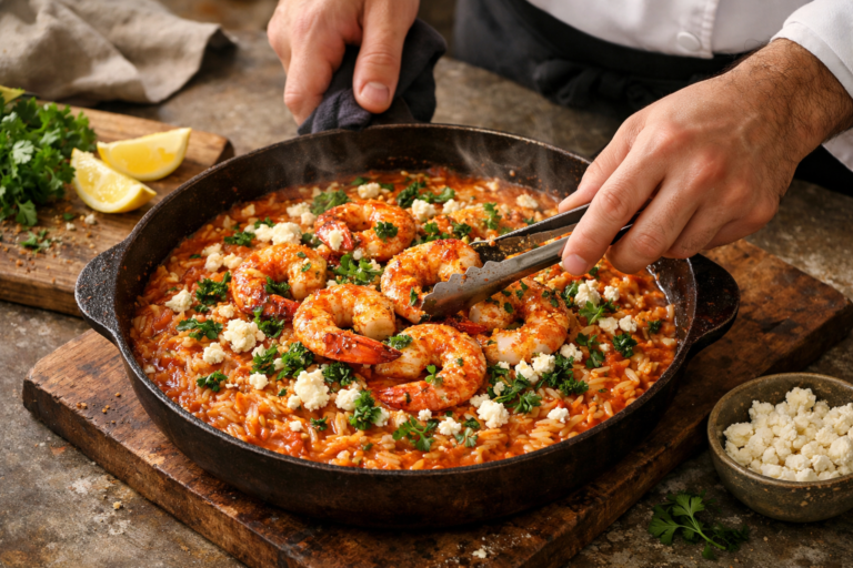 Prawn Kritharoto (Greek Shrimp Orzo) — Silky Tomato-Orzo with Feta